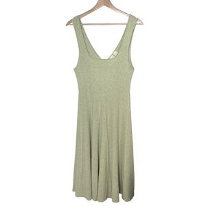 Anthropologie Maeve Ribbed Fit & Flare Knit Dress Size XL Green Square Neck Boho